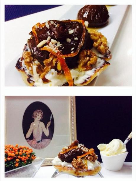 Blinis con higos en almíbar y nueces sobre crema de mantequilla pastel 21