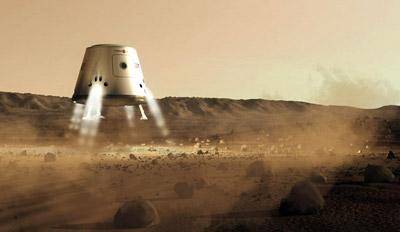 Primer módulo posándose sobre Marte