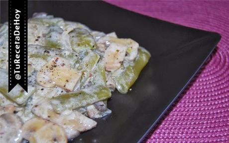 Receta de judías verdes con champiñones en salsa de yogur griego