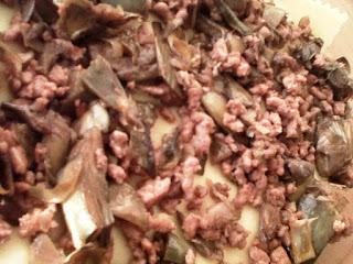 Lasaña de alcachofas, setas y carne picada Lasaña de alcachofas, setas y carne picada