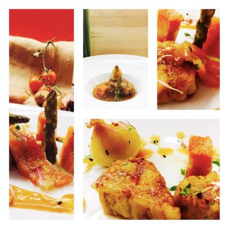 Manitas de cerdo en pastel con verduras y espárragos trigueros en su jugo la foto-1676_Fotor