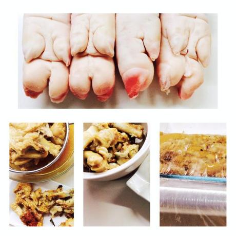 Manitas de cerdo en pastel con verduras y espárragos trigueros en su jugo la foto-1679_Fotor