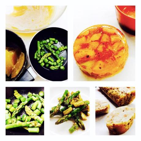 Manitas de cerdo en pastel con verduras y espárragos trigueros en su jugo la foto-1670_Fotor