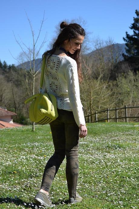 sport military look crochet sweater