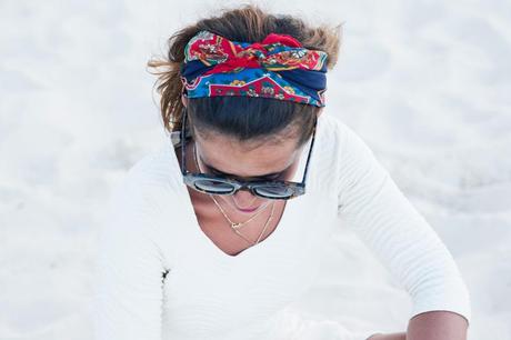 SIMPLICITY White_Dress-Lace_Up_Sandals-Scarf-Turbant-Outfit-Street_Style-28