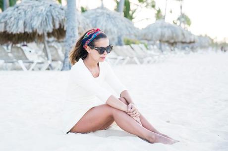 SIMPLICITY White_Dress-Lace_Up_Sandals-Scarf-Turbant-Outfit-Street_Style-23