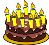 Dibujo de una tarta de chocolate con nueve velas encendidas