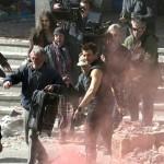 Primeros planos de Ojo de Halcón, Bruja Escarlata y Mercurio en el rodaje de Los Vengadores: La Era de Ultrón Rodaje de Los Vengadores: La Era de Ultrón