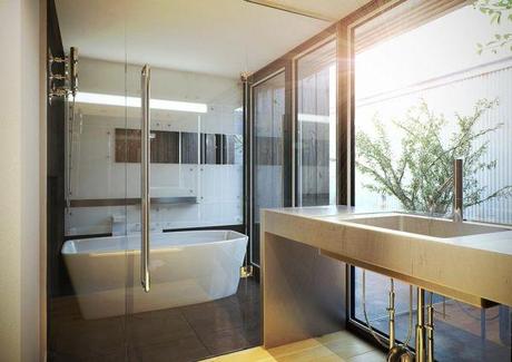 Lindos diseños de baños con grandes ventanas