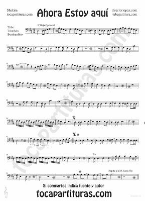 Ahora Estoy Aquí partitura para Tuba, Trombón y Bombardino tema Pop - Rock de la cantante colombiana Shakira Tubepartitura Ahora Estoy Aquí partitura para Tuba, Trombón y Bombardino tema Pop - Rock de la cantante colombiana Shakira