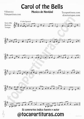 Tubepartitura Carol of the Bells partitura para Saxofón Alto, Barítono y Trompa villancico popular de Navidad