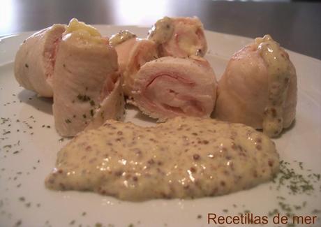 Recetillas de mer: rollitos de pollo con salsa de mostaza