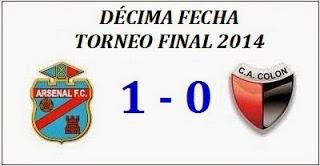 Arsenal:1 - Colón:0 (Fecha 10°) Arsenal:1 - Colón:0 (Fecha 10°)
