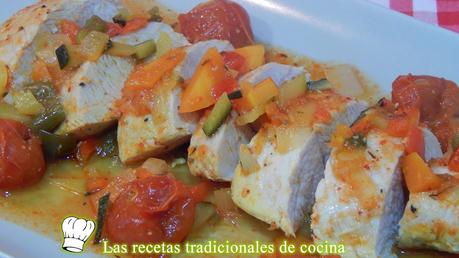 Solomillo de pavo al horno con verduras