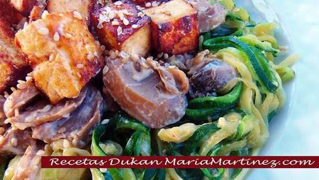 Tofu Mercadona Recetas: Tofu Tostado con espaguetis de calabacín y salsa de queso (dieta Dukan,  Crucero PV )