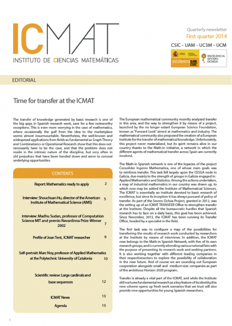 El ICMAT publica el quinto número de su newsletter