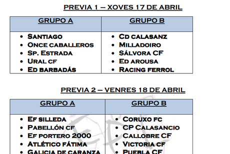 V TORNEO  INTERNACIONAL EF  LALIN 2014: Calendario fase previa