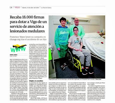 El padre de un menor vigués que ha tenido que ser ingresado en A Coruña reúne 18.000 firmas por la creación de una unidad de lesionados medulares en Vigo