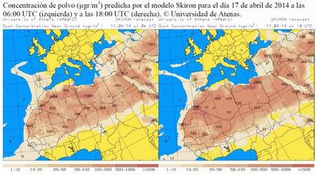 España: Previsión de intrusión de polvo africano 17 de abril de 2014