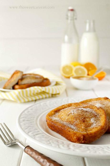 Torrijas de leche...Con almíbar a la naranja.