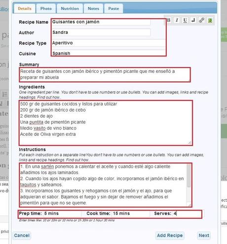 Publicar recetas en el blog escribe tu receta