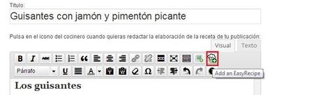 Publicar recetas en el blog añadir receta