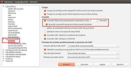 Como configurar el autoguardado en LibreOffice