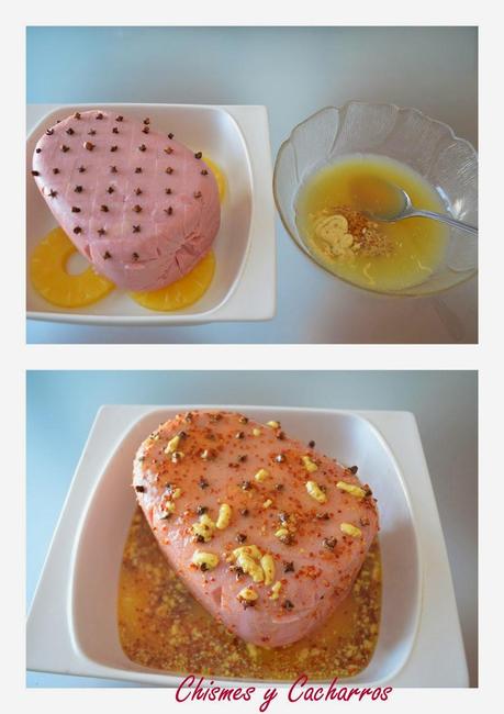 Paleta de Jamón con Piña Asado con salsa de mostaza y miel. Paleta de Jamón con Piña Asado con salsa de mostaza y miel.