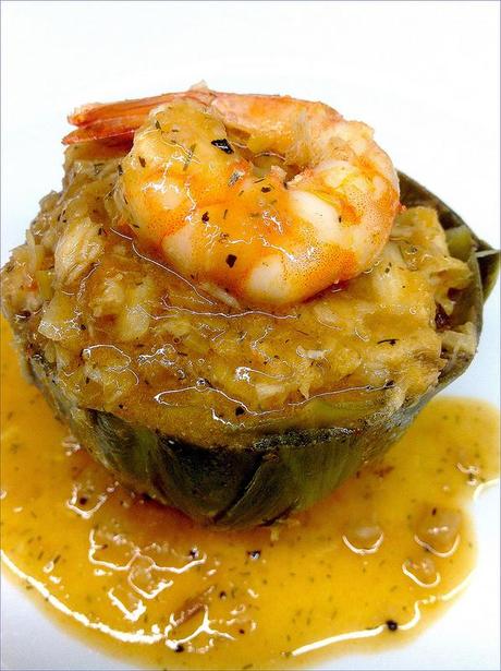 ALCACHOFAS RELLENAS DE MERLUZA Y GAMBAS ALCACHOFAS RELLENAS DE PESCADO 2