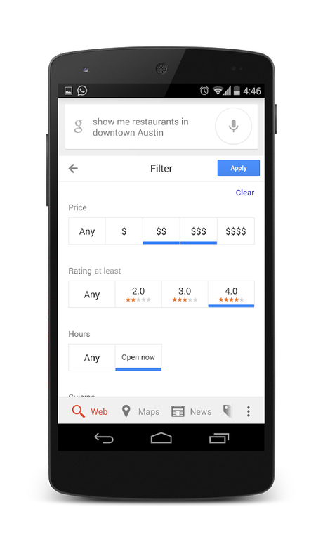 Google integra información de hoteles y restaurantes en su buscador para Android google-search-android-restaurantes-filtros