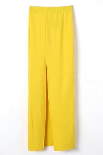 Split Front Pencil Skirt in Yellow