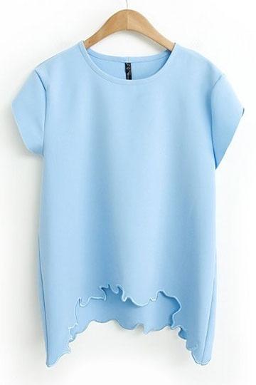 Fantastic Blue T-shirt with Irregular Hem