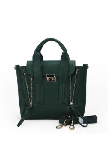 Mini Type Double Zipper Handbag in Green