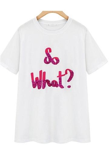 Letter Print Round Neck T-shirt in White