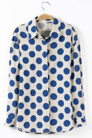 Fashion Polka Dot Hemp Shirt in Blue