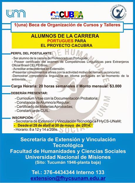 Beca de Extensión del Proyecto CACUBRA para GRADUADOS. Misiones.