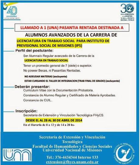 Beca de Extensión del Proyecto CACUBRA para GRADUADOS. Misiones.