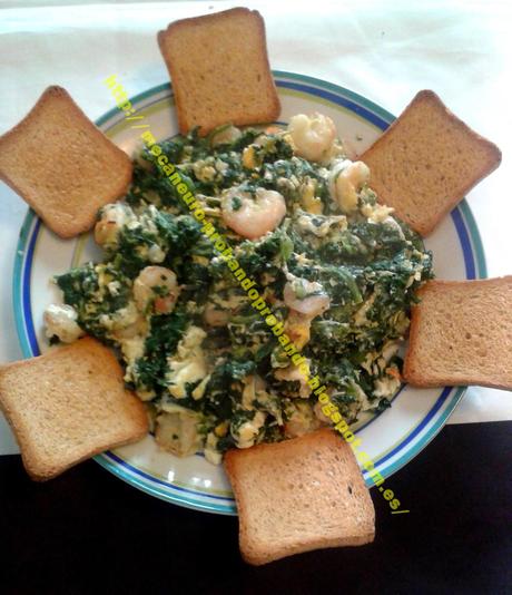 RECETA: REVUELTO DE ESPINACAS CON GAMBAS RECETA: REVUELTO DE ESPINACAS CON GAMBAS