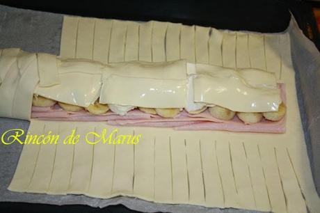 TRENZA DE HOJALDRE DE JAMÓN Y QUESO CON PLÁTANO