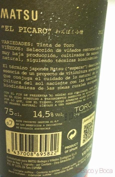 Matsu “El Picaro” 2012 DO Toro Picaro Matsu toro