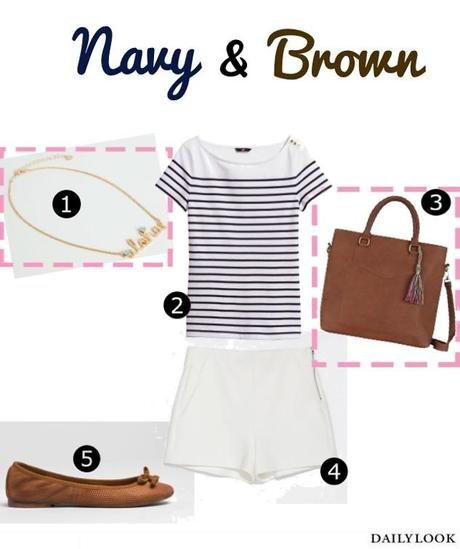 How To Wear It: Navy striped t-shirt Beautysets - navy and brown