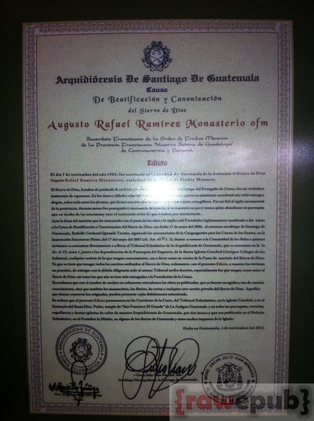 Edicto: Causa de Beatificación y Canonización de Augusto Rafael Ramírez Monasterio ofm Edicto: Causa de Beatificación y Canonización de Augusto Rafael Ramírez Monasterio ofm