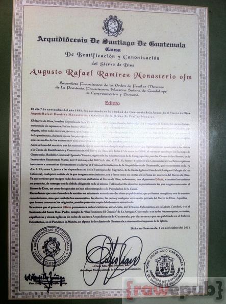 Edicto: Causa de Beatificación y Canonización de Augusto Rafael Ramírez Monasterio ofm Edicto: Causa de Beatificación y Canonización de Augusto Rafael Ramírez Monasterio ofm