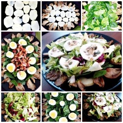 RECETAS. Ensalada con espinacas, setas, bacon y patatas. RECETAS. Ensalada con espinacas, setas, bacon y patatas.