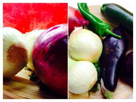 Parrillada de verduras de temporada al horno con mozzarella Cebolla, calabacín, berenjena, tomate y mozzarella_Fotor