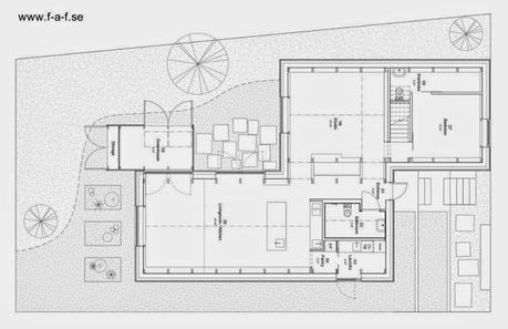 Plano de planta de la moderna casa de madera y aluminio