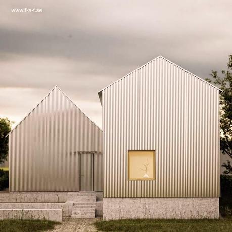 Imagen del renderizado de un proyecto de casa de chapa y madera en Suecia