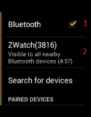 Algunos trucos para sincronizar su reloj inteligente smartq-Z1 Zwatch screen showing bluetooth enabled