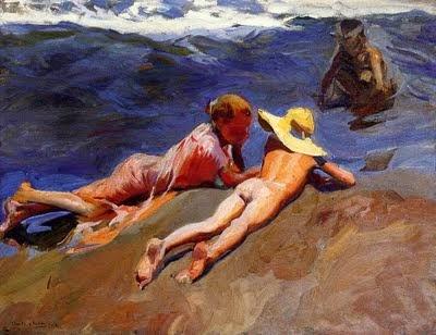 IDILIO EN EL MAR JOAQUIN SOROLLA orilla, mar, playa, sorolla, arena