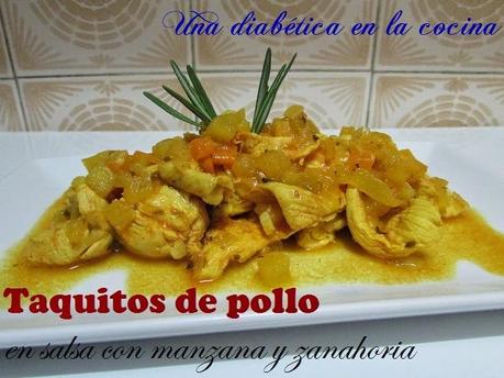 Taquitos de pollo en salsa con manzana y zanahoria Taquitos de pollo en salsa con manzana y zanahoria